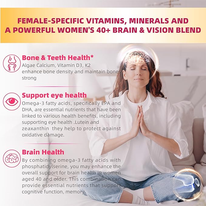 Multivitamin for Women Gummies for 40+ with Omega-3, Niacinamide, B-Complex, Lutein, Iron, Choline, Phosphatidylserine, Vitamin D3 - Vegan, Sugar Free, 60Count