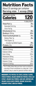 Vega Premium Protein + Supergreens - 20g Protein, Creamy Vanilla, 25 Servings, Spinach,Kale, Alfalfa Grass, Broccoli, 0g Added Sugar, Non-GMO, Gluten Free, Dairy Free, 1.68 lbs (Packaging May Vary)