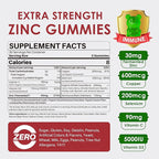 Fermented Zinc Gummies 30mg, Copper, Selenium, Vitamin C, D3, Superior Absorption Zinc Supplements for Women & Men, Immune, Powerful Antioxidant, Zinc Picolinate Alternaitive, Vegan, No Sugar, 60 Cts