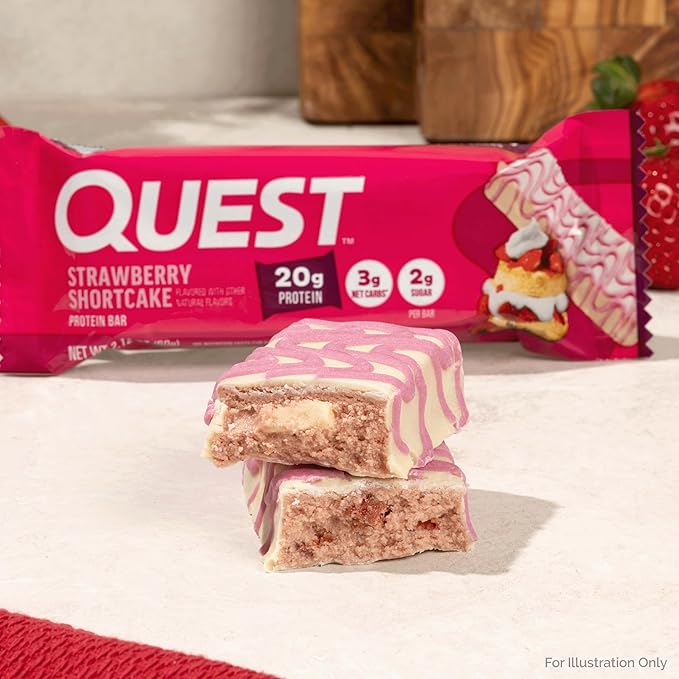 Quest Nutrition Protein Bars, Strawberry Shortcake, 20g Protein, 2g Sugar, 3g Net Carbs, 10g Fiber, Gluten Free, 12 Count