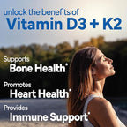 Sunshine Vitamin D3 with Vitamin K2, D3 2000 IU with K2 100 mcg for Healthy Muscle Function, Bone Health and Immune Support, Vitamin D3 K2, 60 Tablets