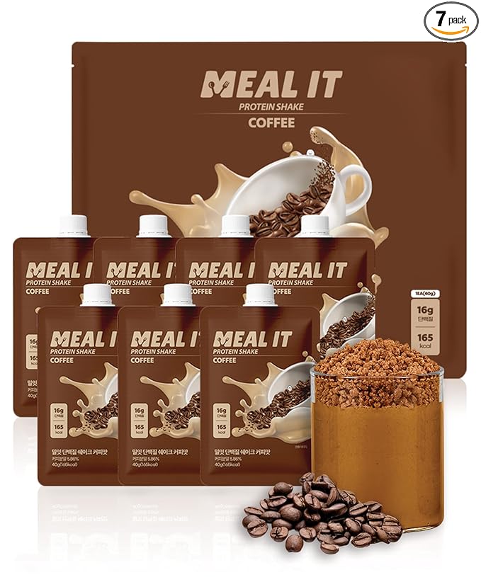 Coffee Protein Shake, 16g Protein & High Fiber, Low Sugar, Keto-Friendly Meal Replacement powder with Korean Cookie Crumble (Soboro) (7 Packs, 1.41 oz Each)