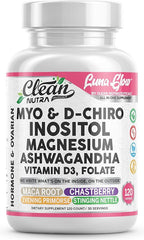 Myo Inositol D Chiro Inositol Supplement for Women - Hormone Balance with Magnesium Ashwagandha Vitamin D3 Folate Maca Root Chasteberry Evening Primrose | Ovarian Support Capsules 120 Count