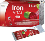 hübner Iron Vital Liquid Iron Supply Plus Vitamin C, Dietary Supplement for Adults and Kids, Vegan and Gluten-Free, Fruit Flavor, Box of 20 Packets, 10 ml Each