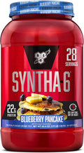 BSN SYNTHA-6 Premium Protein Powder with 6g of Fiber, Whey Protein, Micellar Casein, Milk Protein Isolate Blend, 5g Fat, Blueberry Pancake, 28 Servings (Packaging May Vary)