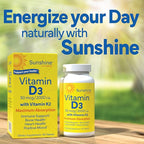 Sunshine Vitamin D3 with Vitamin K2, D3 2000 IU with K2 100 mcg for Healthy Muscle Function, Bone Health and Immune Support, Vitamin D3 K2, 60 Tablets