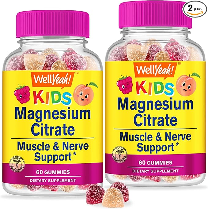 WellYeah Magnesium Citrate Gummies for Kids (2 Pack) - Chewable Stress Relief Supplement for Children - Natural Calm, Mood Support, Non-GMO, Gluten Free - Natural Sourced Flavors - 60 Gummies