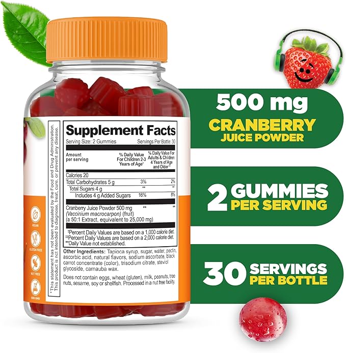 Lifeable Cranberry Gummies for Kids | Great Tasting Cranberry Supplement | for Urinary Tract Health, Bladder & Digestive Support | Vegan and Non GMO Cranberries | 60 Count