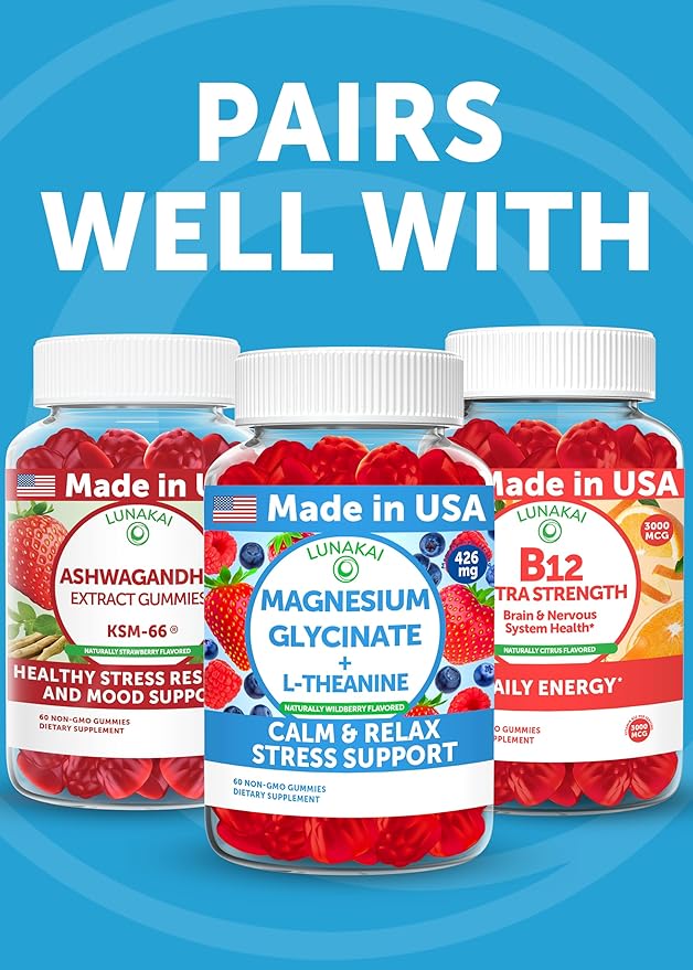 Lunakai USA Made Calm & Stress Relief Gummies – Delicious GABA + L-Theanine Calming Supplement for Adults & Kids – Natural Stress Support - 3 Pack