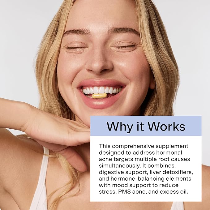 CLEARSTEM - MINDBODYSKIN Hormonal Acne Supplement (5-HTP) - Natural DIM Supplement - Skin Care Vitamins - Hormone Balance, Antioxidants - Gluten Free, Cruelty Free - 60 Servings, 180 Capsules