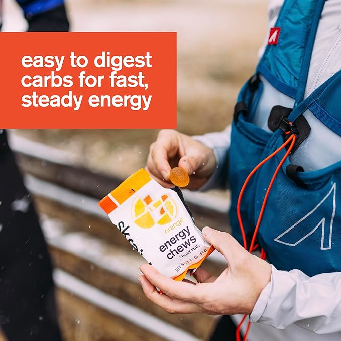 Skratch Labs Energy Chews | Gummies for Running, Cycling & Endurance Quick Carbs for Athletes, Easy to Digest, Real Fruit | Gel Alternative for Long Runs & Rides | Orange 10 Pack | Gluten Free, Vegan