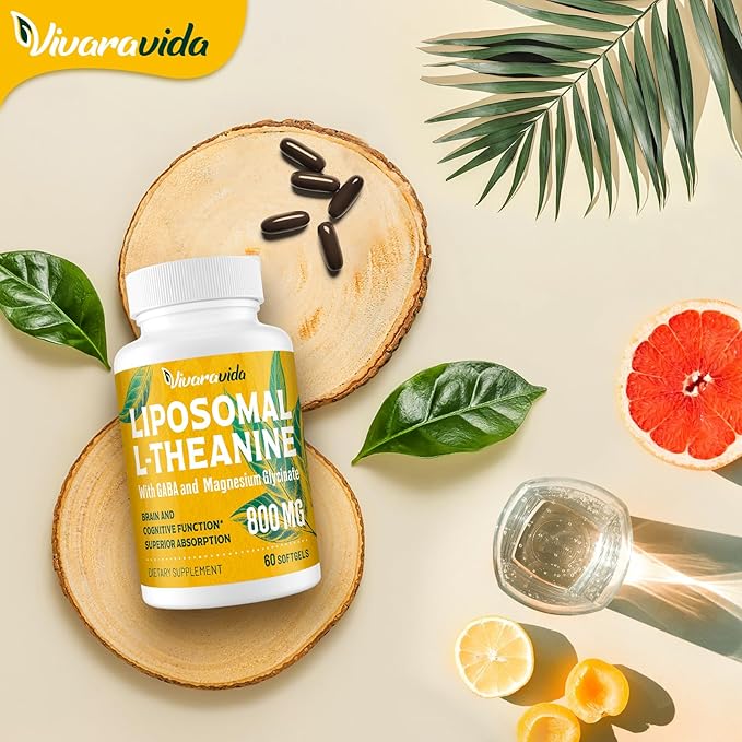 L-Theanine 800mg Supplement with GABA and Magnesium Glycinate - Natural Compound, Sleep and Relaxation (120 Softgels)
