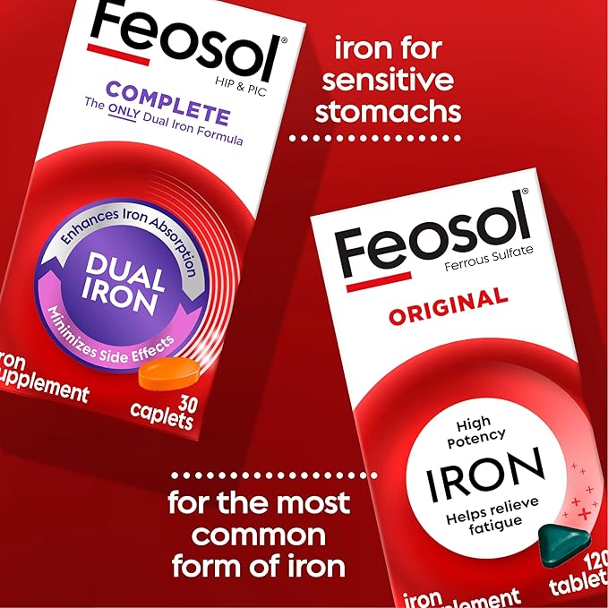 Feosol Complete Iron Supplement Caplets, Bifera Iron for High Absorption, Heme and Non-Heme Dual Action Minimizes Side Effects, 1 Per Day, for Energy and Immune System Support, 30 Count (Pack of 36)