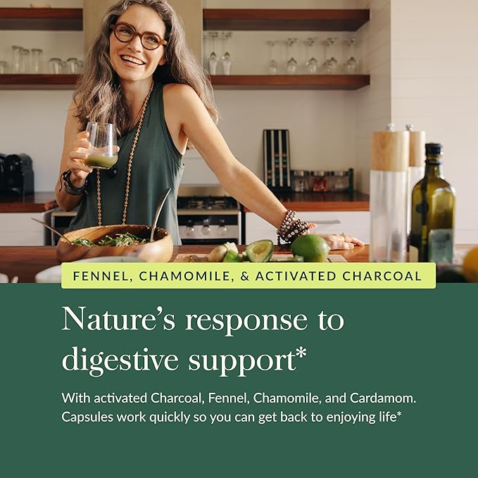 Gaia Herbs Gas & Bloating - Provides Relief from Occasional Gas & Bloating* - with Activated Charcoal, Fennel & Chamomile - 50 Vegan Capsules (25 Servings)