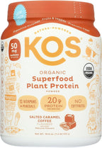 KOS Vegan Protein Powder, Salted Caramel Coffee - Low Carb Pea Protein Blend, Organic Plant Superfood Rich in Vitamins & Minerals - Keto, Dairy Free - Meal Replacement for Women & Men - 15 Servings