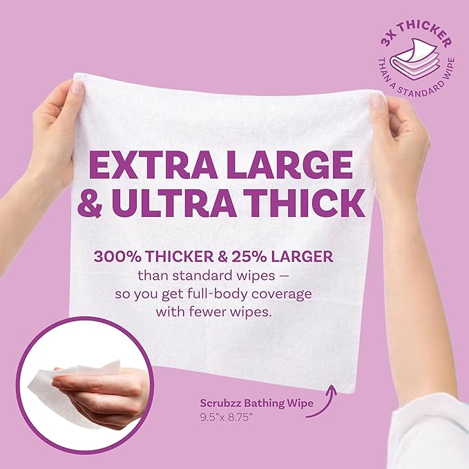 Extra Large Bath Wipes for Adults Bathing No Rinse - 80 Disposable Body Cleansing Wipes for Men, Women & Elderly - Great for Gym, Camping, Post Surgery - Shower Wipes - Lavender