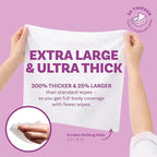 Extra Large Bath Wipes for Adults Bathing No Rinse - 120 Disposable Body Cleansing Wipes for Men, Women & Elderly - Great for Gym, Camping, Post Surgery - Lavender