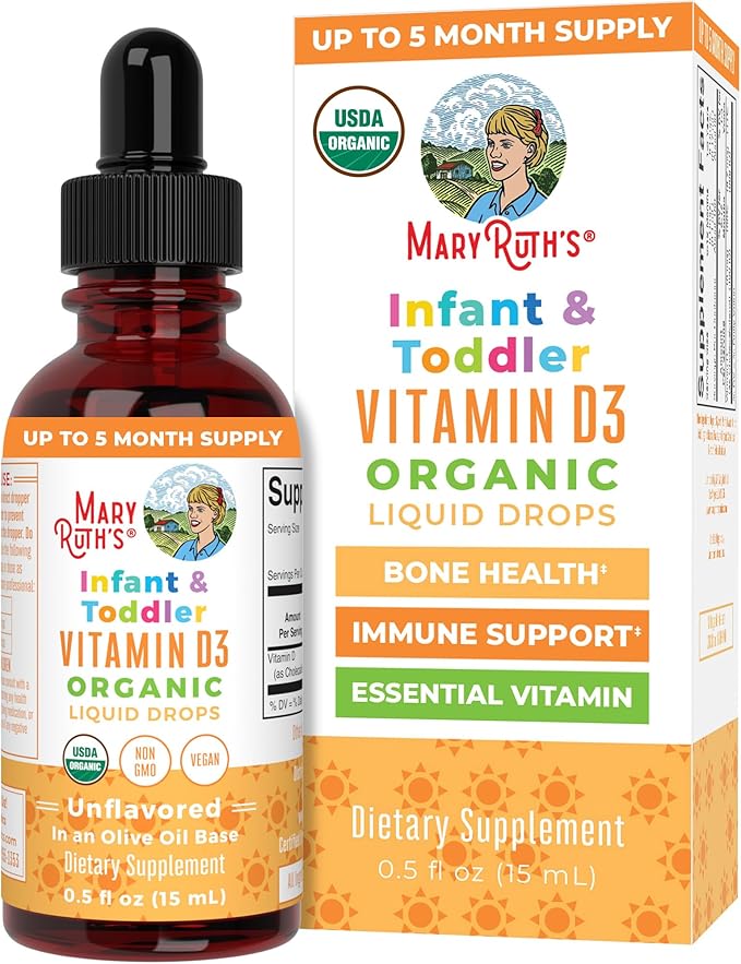MARYRUTH'S USDA Organic Vitamin D Drops | Vitamin D3 Liquid | Sugar Free | Liquid Vitamin D Drops Immune Support for Infants & Toddlers | VIT D3 | Gluten Free | Non-GMO | 90-150 Servings