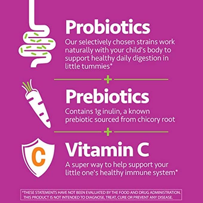 up4 Kids Probiotic Gummies, Digestive and Immune Support with Prebiotics and Vitamin C, Gelatin Free, Gluten Free and Non-GMO, For Ages 3+, 30 count