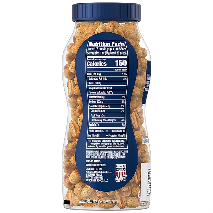 Planters Sweet and Spicy Peanuts, Party Snacks, Plant-Based Protein, 16 oz Jar (Pack of 2)