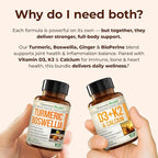 Boswellia Turmeric Curcumin Supplement + Vitamin D3 K2 5000 IU Bundle – Supports Joint Health & Immune, Bone, Heart Health – with Ginger Root, Organic Turmeric Powder, Vitamin D, K2, Calcium
