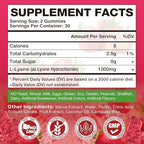 2 Pack L-Lysine 1000mg Gummies, Chewable Lysine Supplement for Lips & Skin, Immune Support, Essential Amino Acid, Non-GMO, Vegan, Gluten Free, Sugar-Free, Strawberry Flavor, 120 Count