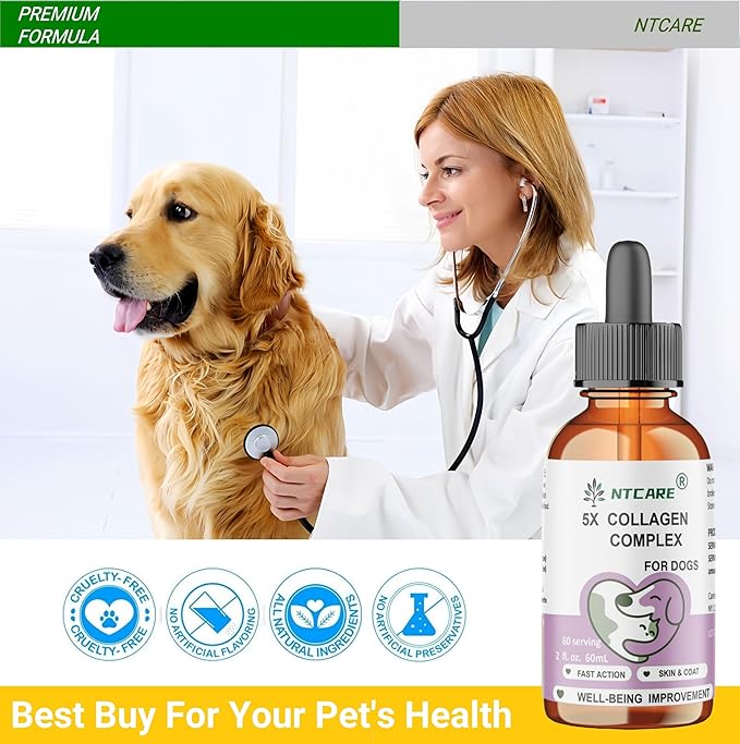 5X Collagen Complex for Dogs, 2 fl. oz, Fast Action Skin & Coat Supplement, 60 Servings