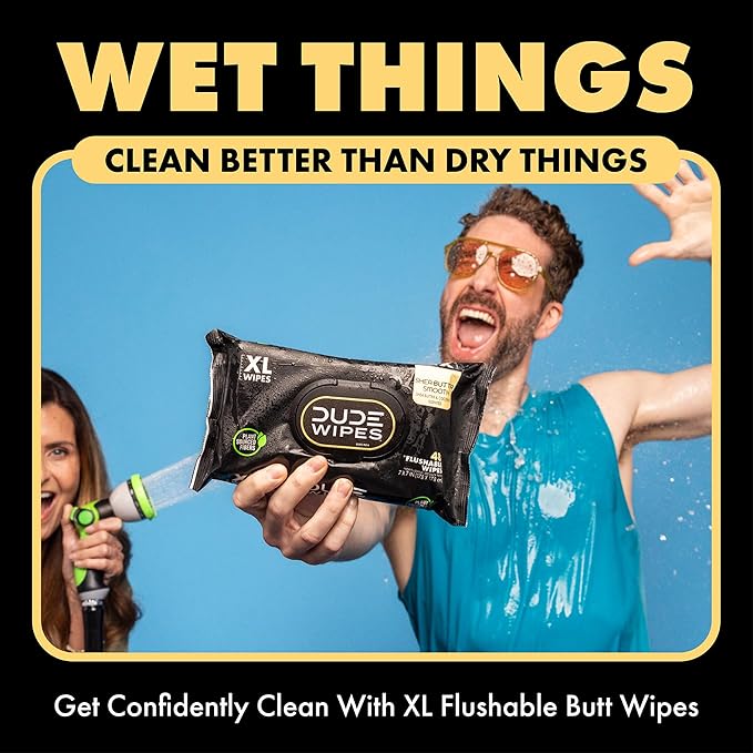 DUDE Wipes Shea BUTTer Flushable Wipes - Extra-Large Adult Wet Wipes - 3 Pack (144 Count) - Infused with Coconut Oil, Vitamin E, and Aloe - Septic and Sewer Safe