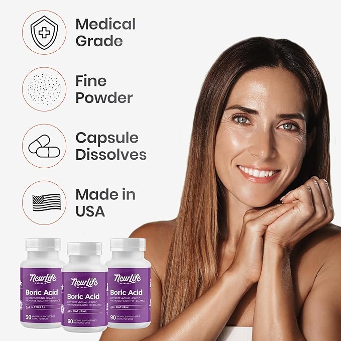 NewLife Naturals - Boric Acid Suppositories for Women - 600mg - Feminine Care - for Vaginal Odor Use - 100% Pure- Made in USA - 30 Capsules