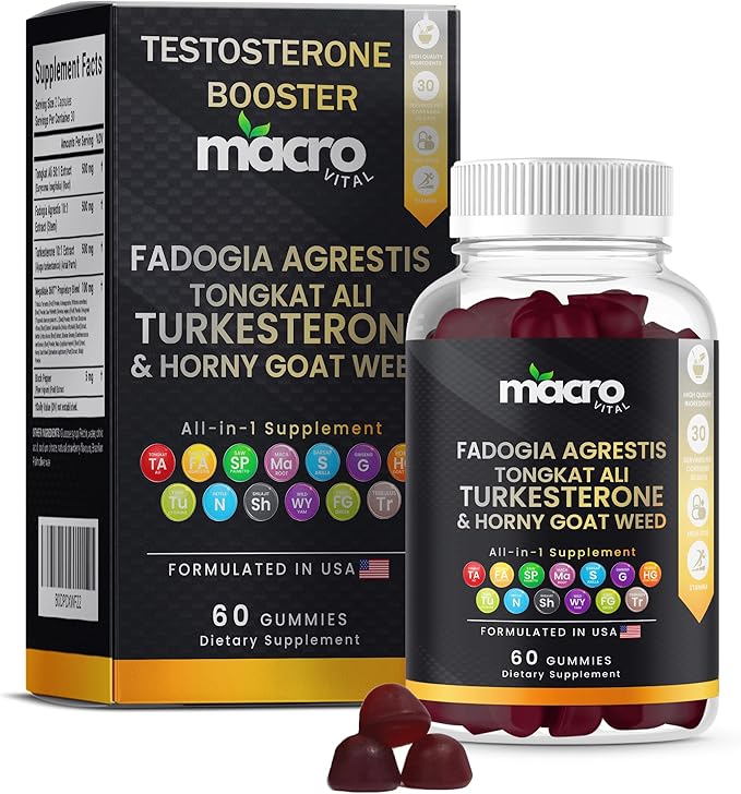 Testosterone Booster Supplement for Men Gummies [Fast-Max Absorption],10x Strength Masculinity Boost, Turkesterone, Tongkat Ali, Horny Goat Weed, Maca Root, Tribulus,Testo Gummies 60Ct