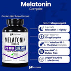 Healthfare Melatonin 20mg | 150 Veg Capsules | Complex with L-Theanine | Valerian Root & Vitamin B6 | Vegetarian Formula | Non-GMO | Gluten-Free | Made in The USA
