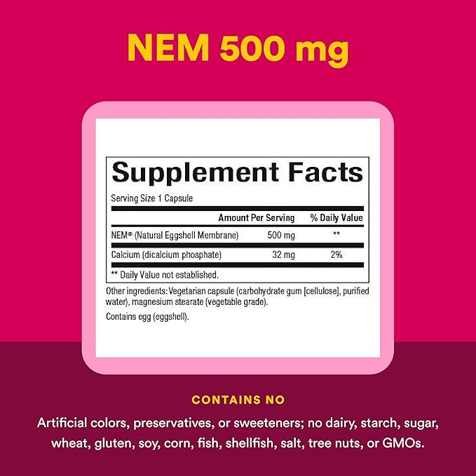Natural Factors, NEM Natural Eggshell Membrane, Promotes Joint Comfort and Flexibility, 60 Capsules