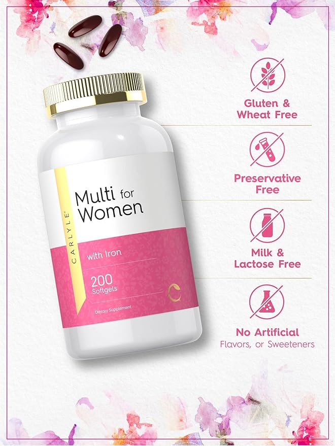 Carlyle Multivitamin for Women | 200 Softgels | Support Supplement with Iron | Essential Vitamins, Minerals and Omegas | Non-GMO & Gluten Free Formula