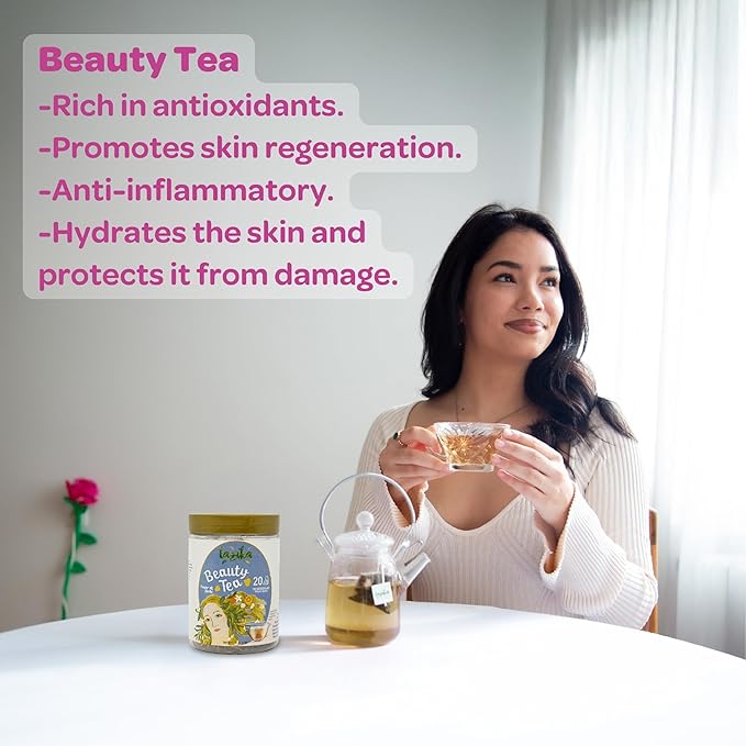 Lazika Beauty Tea for Women, Natural Wellness Herbal Tea, 20 Biodegradable Teabags, Green Tea, Lemon Grass, Orange Peels, Vitamin C