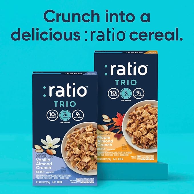 Ratio Trio Vanilla Almond Crunch Cereal, 10g Protein, Keto Friendly, 10.4 oz