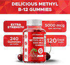 Vitamatic Extra Strength Vitamin B12 5000 mcg (Methyl B12) Gummies - 240 Count, Natural Cherry Flavored