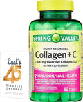 Spring Valley Collagen + C Tablets for Hair/Skin/Nail Health, 2,500 mg, 90 Count, Highly Absorbable, Collagen Plus Vitamin C Bundle with Luall's 45 Diabetes Decoded