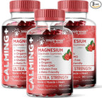 Magnesium Glycinate Gummies, 1000 mg - Magnesium Supplement to Support Relaxation, Heart Health - Chewable Calm Magnesio Gummies for Adults, Glicinato De Magnesio - Strawberry Flavor - Pack of 3