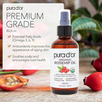 PURA D'OR 4 Oz ORGANIC Rosehip Seed Oil - 100% Pure Cold Pressed USDA Certified Anti-Aging Treatment - Vitamin A & C Rich - Helps Fade Appearance of Scars & Stretch Marks - For Face, Hair & Body
