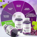 Iron Gummies with Vitamin C - Chewable Iron Supplement for Iron Deficiency Anemia, Red Blood Cell Support, Energy, Immune Function, Brain Health, Max Absorption, Grape Flavor, 180 Vegan Gummies