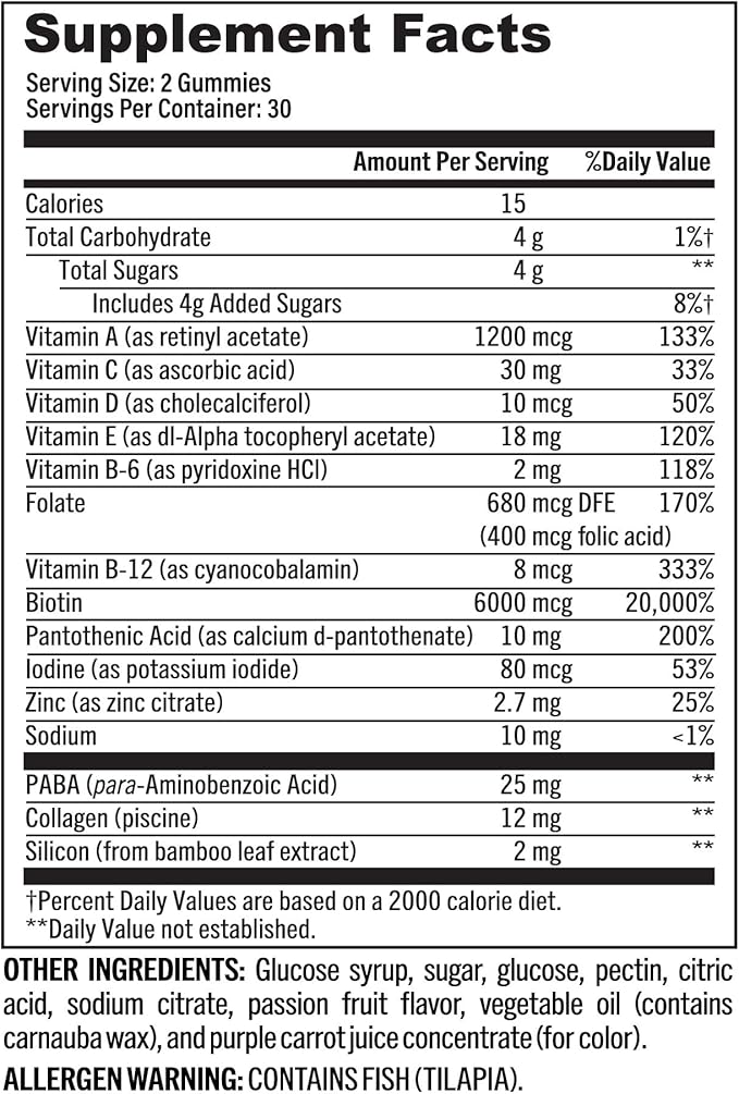 Grab The Gold Hair Skin & Nails Vitamins for Women | Gummies with 6000mcg Biotin & Collagen | 10 Essential Vitamin & Minerals | Gluten-Free, Non-GMO, Passion Fruit Flavor | 1 Month Supply, Made in USA