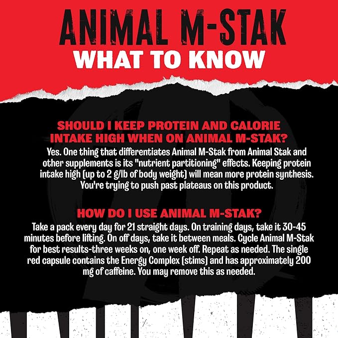 Animal M-Stak - Muscle Builder and Anabolic Mass Gainer Supplement for Bodybuilding - Lean Muscle Growth, Amino Complex and Pre Workout Energy, 21 Packs