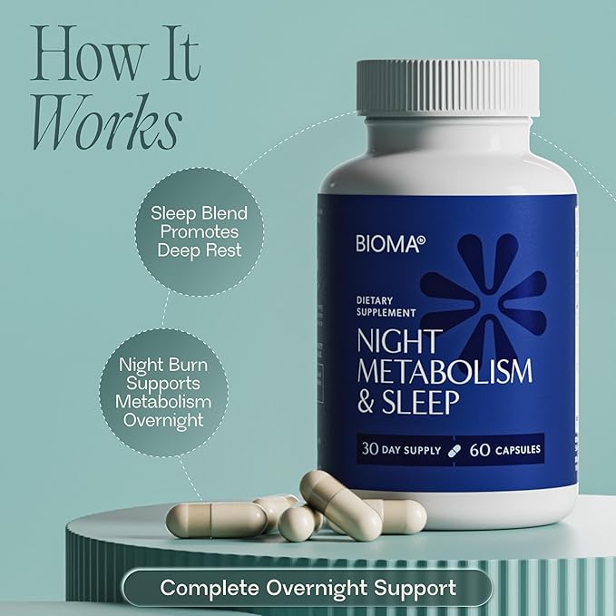 BIOMA Night Metabolism & Sleep - Supports Digestion, Energy Metabolism & Restful Sleep with Melatonin, Vitamin D, Magnesium & More - 180 Capsules (3 Pack, 90-Day Supply)