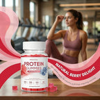 Protein Gummies,20g Protein Per Bottle, Sugar-Free, Mixed Berry Flavor, Low Calorie Vegan Protein Snack, Gluten & Soy Free, On-The-Go Nutrition,60 Gummies (red)