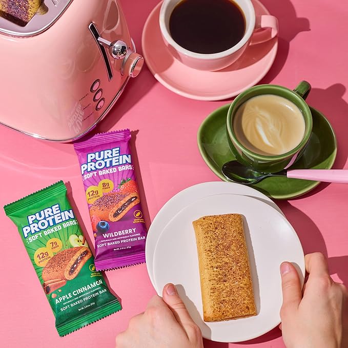 Pure Protein Wildberry Soft Baked Protein Bars – 12g Protein, 8g Fiber, Whole Grain Breakfast Bars, High Fiber, Individually Wrapped Protein Snacks for On-the-Go – 10 Count