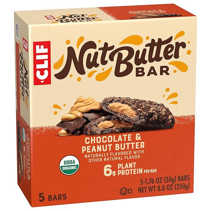 CLIF Nut Butter Bar - Chocolate Peanut Butter - Energy Snack Bars - Non-GMO - USDA Organic - Plant Based - Low Glycemic - 1.76 oz. (5 Pack)