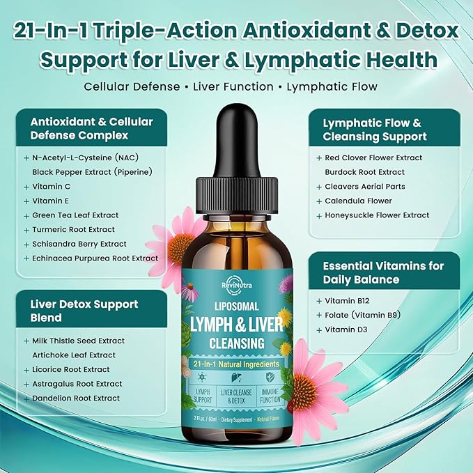 2 Pack Liposomal Lymphatic Drainage Drops, Liver Cleanse Detox & Repair Liquid Supplement with Milk Thistle, Dandelion, Burdock Root - Lymph & Liver Detox, Antioxidant, Natural Flavor 4 Fl Oz