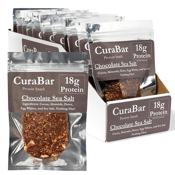 CuraBar Protein Bars – 17g Protein, Low Carb, Gluten Free, Dairy Free, Healthy Snack, Seed Oil Free, No Artificial Ingredients, 12 Count, Chocolate Sea Salt