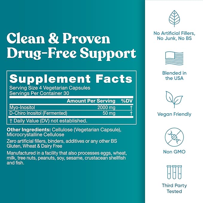 Regulate Cycle Support – Hormone Balance for Women at Optimal 40:1 Myo-Inositol 2000 mg & D-Chiro Inositol 50 mg – Supplement for Period Consistency, Menstrual & Ovulation Support – 120 Vegan Capsules
