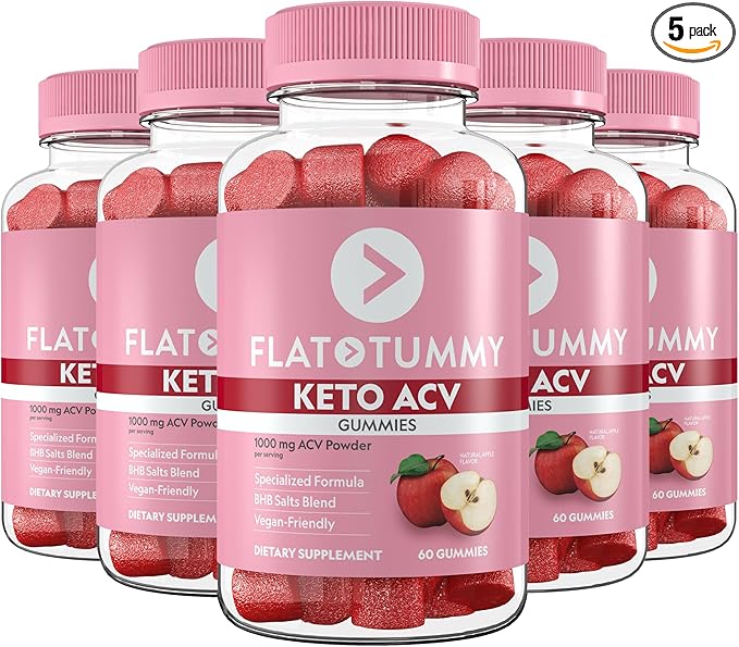 Flat Tummy Keto ACV Gummies, 60 Count – Specialized Formula, Post GLP-1 Keto Supplement, Vegan-Friendly, Non-GMO - Apple Cider Vinegar Gummies, BHB Salts, Beet and Pomegranate Superfood Powders
